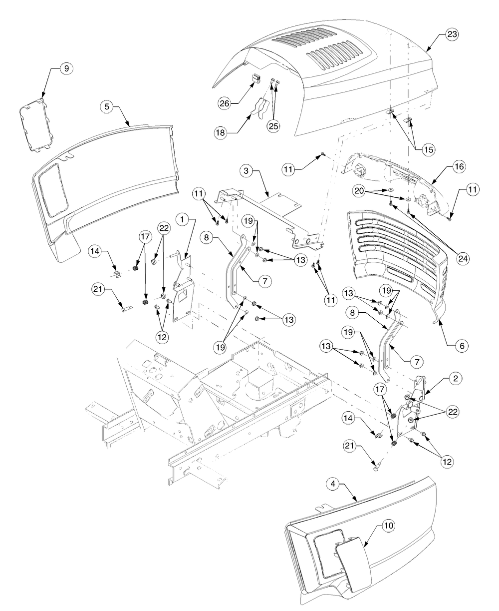 Grille, Hood And Side Panels Diagram and Parts List for GT2544 K015-Before-13A2D7L710 Cub Cadet Lawn Tractor